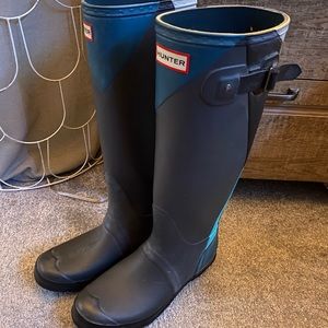 Tall Blue Color-block Hunter Boots